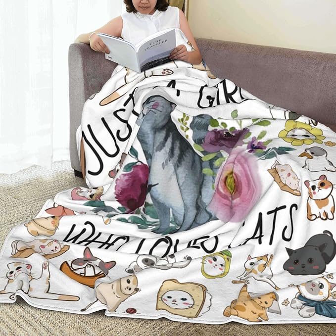 Cat Blanket, Ultra Soft Flannel Throw Blanket Just a Girl Who Loves cat Blankets Cats Gifts for Cats Lovers 80"X 60"