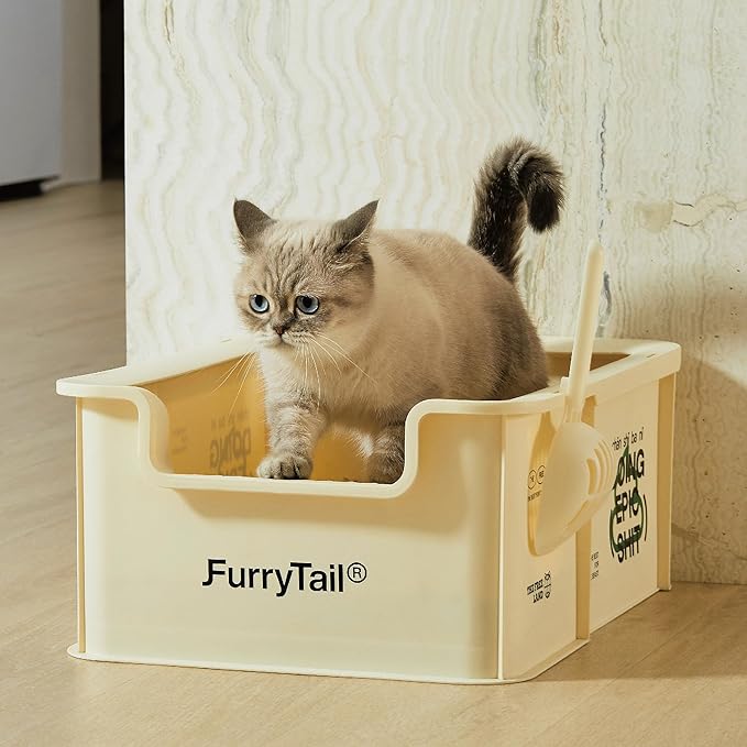 Camp Open Rimmed Large Cat Litter Box (Beige)