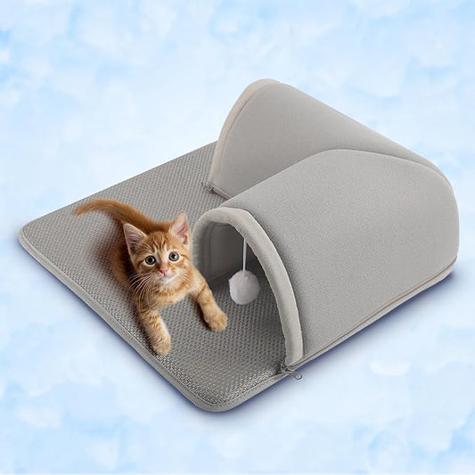 Cooling Kitten Tunnel Bed Mat, Perfect Kitten Gift Toy, 3D Memory Foam Cat Tunnel Cooling Mat, Detachable & Machine Washable, Non-Slip Bottom, Silver S