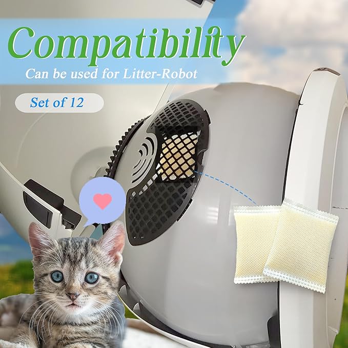 12 Pack Odor Remover Refills Compatible with Whisker OdorTrap Pod, Cat Toilet Odor Eliminates Deodorant for Litter-Robot and Traditional Litter Boxes, Litter Deodorizer (Lemon)