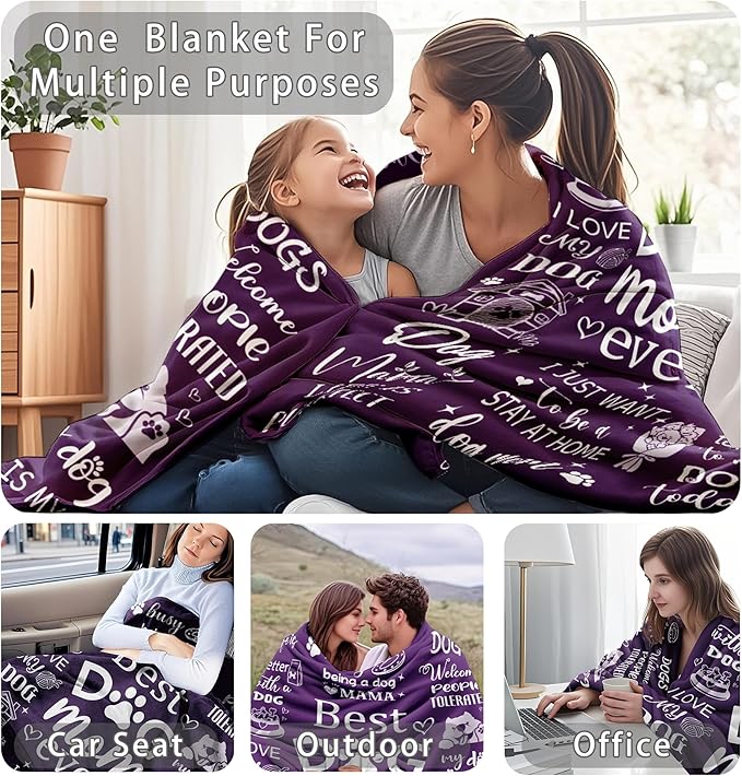 Dog Mom Gifts Blanket for Women, Dog Mom Throw Blankets for Women, Soft Flannel Blanket 60"x50" Dogs Themed Gifts for Dogs Lovers, Home Decor for Bed Sofa
