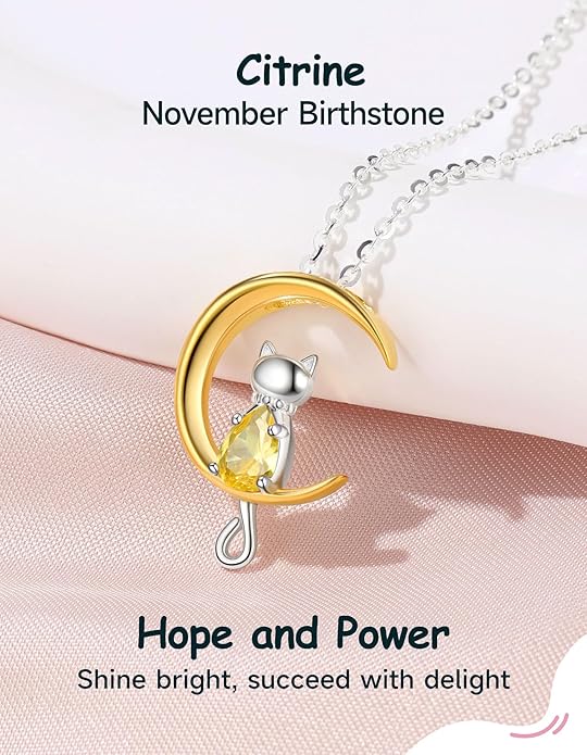 Birthstone Necklace for Women Girls, Cat Necklaces 925 Sterling Silver Teardrop Pendant 18K Gold-Plated Birthstone Jewelry Gifts for Birthday Easter