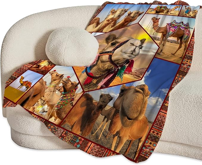 Camel Blanket Ultra Soft Cozy Camel Throw Blanket Fleece Fuzzy Plush Bedding Desert Camel Lovers Gifts for Women Girls Kids Adults 80"x60"