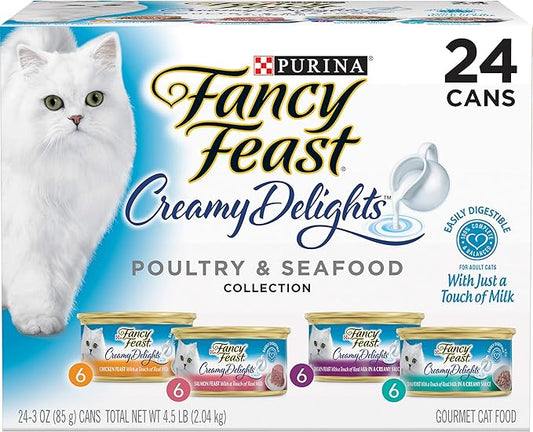 Purina Fancy Feast Wet Cat Food Variety Pack, Creamy Delights Poultry & Seafood Collection - (Pack of 24) 3 oz. Cans