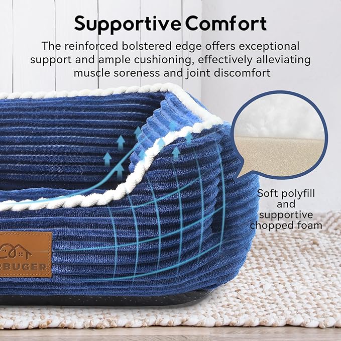 Medium Rectangle Cat Dog Bed for Puppy Pets Indoor Outdoor Machine Washable Sleeping Sofa Non-Slip Bottom Breathable Soft Puppy Bed Durable Orthopedic Calming Pet Cuddler (Medium, Blue)