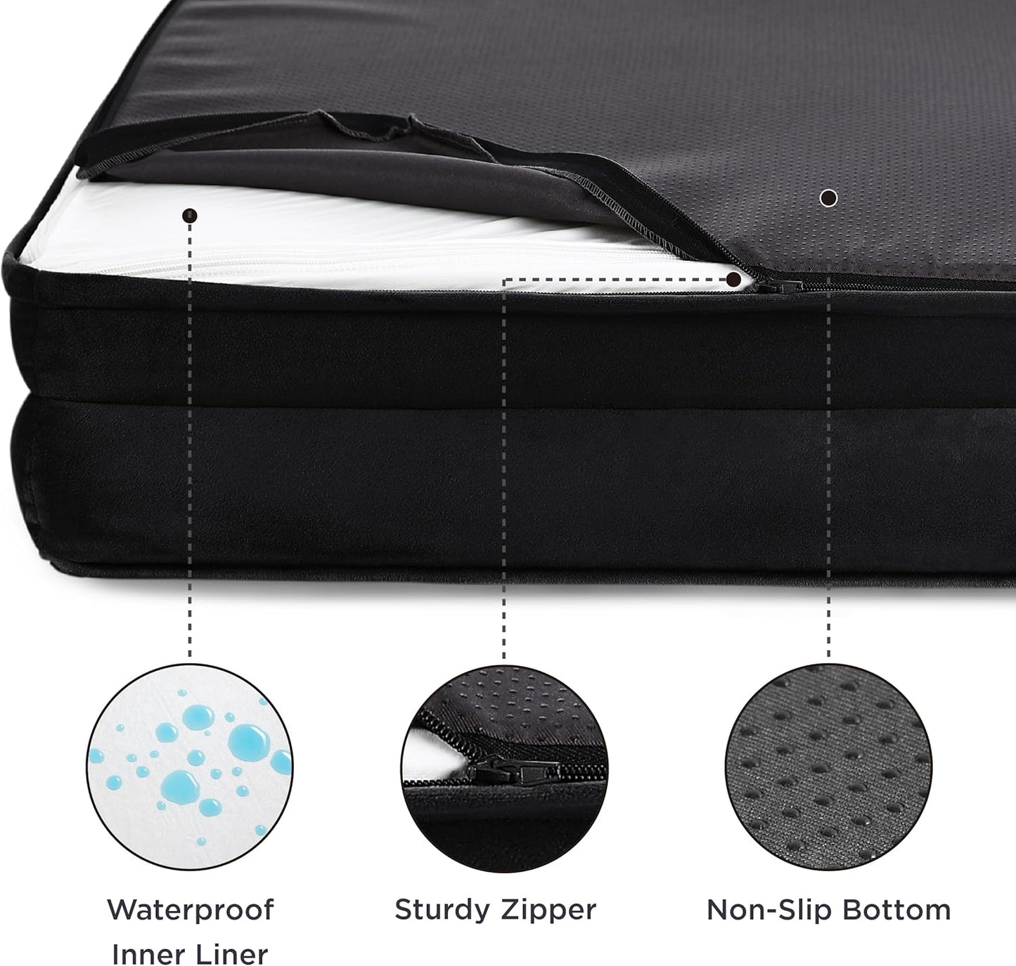 Bedsure Orthopedic Dog Bed Medium Size Dogs - Washable Medium Dog Cat Bed Waterproof, Comfort Pet Couch Sofa with Washable Removable Cover, Pets Bed with Nonskid Bottom, Black, 28"