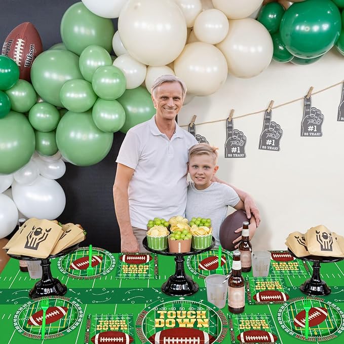 96PCS Football Party Decorations Tailgate Tableware Set Touchdown Theme Paper Plates Football Sports Game Plates Napkins Dinnerware for Touchdown Gameday Party Supplies, Serves 24