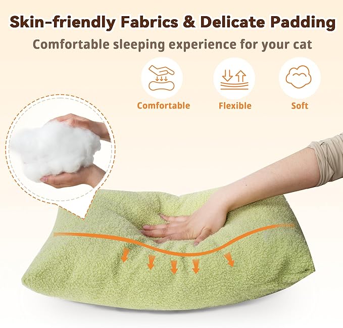 Meowoou Cat Bed with Scratching Pad (15.7''x19.7''), Soft Bed for Indoor Cats and Kitten, Detachable Washable Square Faux Fur Pad Cat Bed with Mountain View