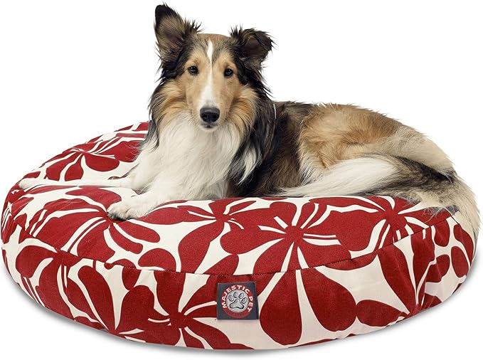 Red Plantation Medium Round Indoor Outdoor Pet Dog Bed With Removable Washable Cover By Majestic Pet Products