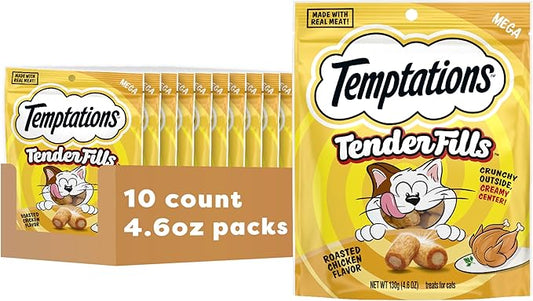 Temptations Tender Fills Roasted Chicken Flavor Crunchy and Soft Adult Cat Treats, 4.6 oz. Pouch (Pack of 10)