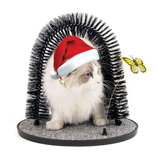 2in1 Cat Arch Self Groomer for Indoor Cats, Back Scratcher Cat Grooming Massage Brush with Sturdy Cat Scratching Pad Durable Brusher Butterfly Toy