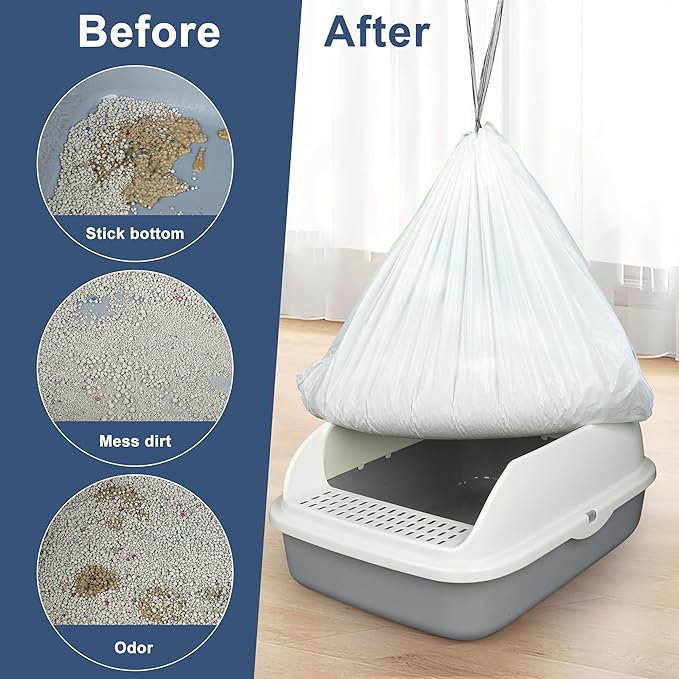 80 Pack Self-Cleaning Cat Litter Box Liners Replacement Cat Litter Waste Bags Drawstring Litter Bags for Automatic Self-Cleaning Cat Litter Box