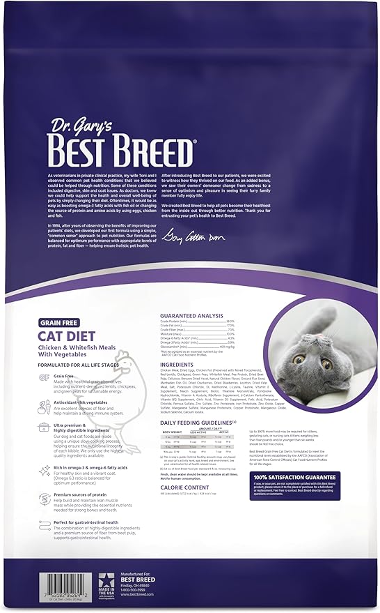 Best Breed Dr. Gary's Grain Free Cat Diet Slow-Cooked in USA [Natural Dry Dog Food for All Ages] Dark Brown 24 lbs. (New)
