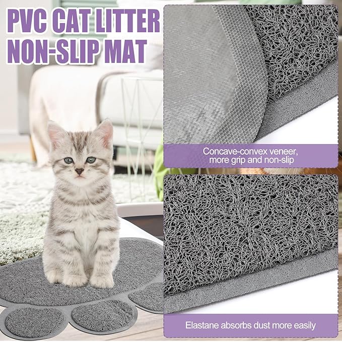 7 Pcs Small Cat Kitten Starter Kit Cat Litter Box with Shovel Cat Paw Litter Mat Double Automatic Cat Bowls Cat Toy Teaser Stick Cat Collar Essentials Kits for 1-3 Lbs Beginner (Purple,Simple)