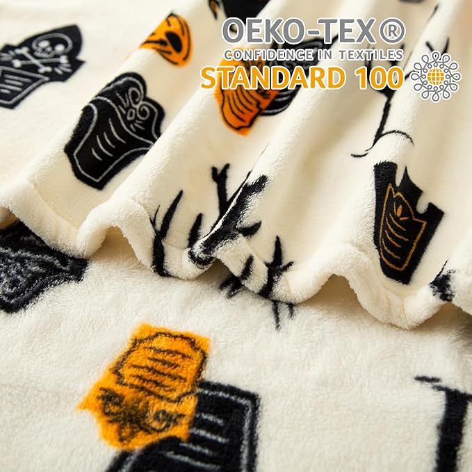 Haunted Halloween Blanket 50” x 70” Reversible Ghost Witch's Hat Print Fleece Throw Blanket, 320 GSM Surper Soft Warm Cozy Fall Blanket for Couch Sofa, Halloween Harvest Gifts and Home Pumpkin Decor