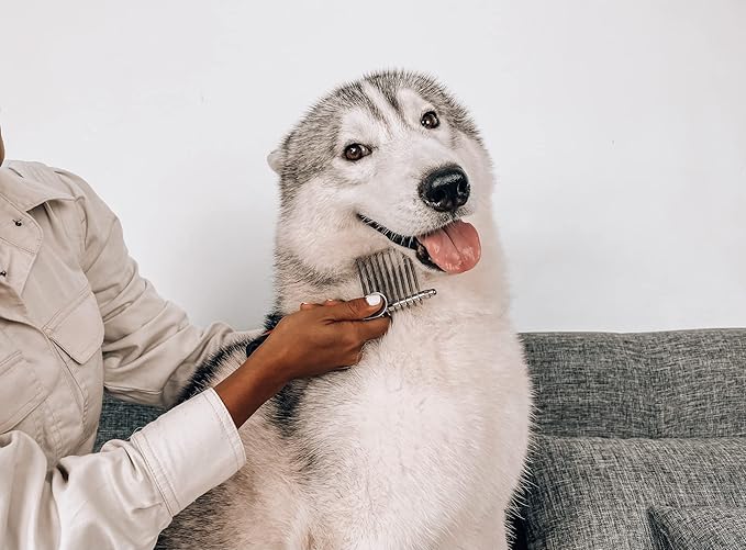 Dematting Comb For Dogs & Cats – Detangling Brush Tool For Dogs Easily & Safely Remove Dead, Matted Or Knotted Hair | Ergonomic, No-Slip Safety Handle Provides Precision Control