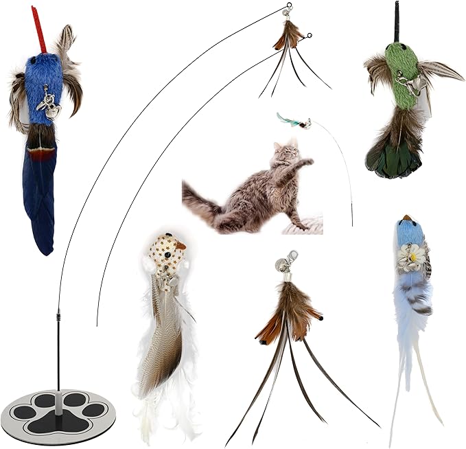 Cat Toy Any Surface Base Cat Wand Toy For Indoor Cats Toys For Boredom Wire Cat Toy Feather Wand Cat Toy Feather Cat Teaser Wand Birds Flying Bird Cat Toy Perfect For Home Alone Cat Toys Self Play