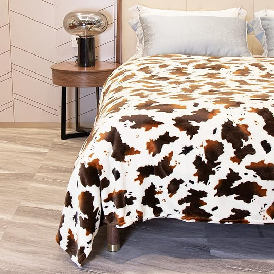 Cow Print Blanket Soft Warm Twin Blankets and Throws Bedding Fleece Blanket Lightweight Fuzzy Couch Sofa Throw Blanket Brown Bed Blanket Gifts Adults Mom Dad Couples Travel Camping 60x80 inch