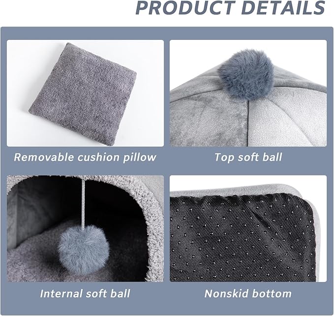 Cat Bed Cave for Indoor, Suitable for Cat Dome Bed, Hideaway Bed for Indoor Cats with Removable Mattress for Kittens.Cat Tent House for Dual Use (XL:17"x17")