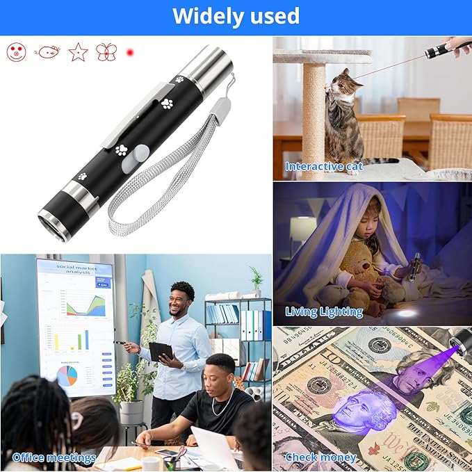 Cat Toy, Cat Toys for Indoor Cats, Long Range 7 Adjustable Patterns for Cats and Dogs, Interactive Red Cat Chase Light for Fun, Exercise and Training - USB Rechargeable