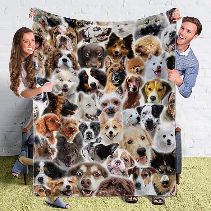 Twin Size Fleece Throw Blanket for Bed Couch Sofa, Fuzzy Soft Cozy Blankets and Throws Warm Lightweight Plush Blanket for Women Men, 60 x 80 inches, Cute Dogs Pattern