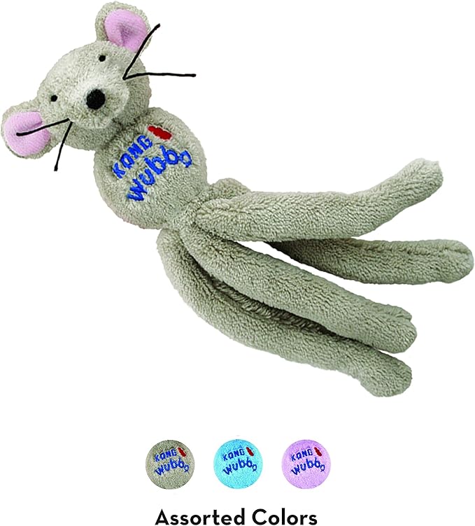 KONG - Cat Wubba Mouse - Soft Plush Catnip Toy, Crinkles and Rattles (Assorted Colors)