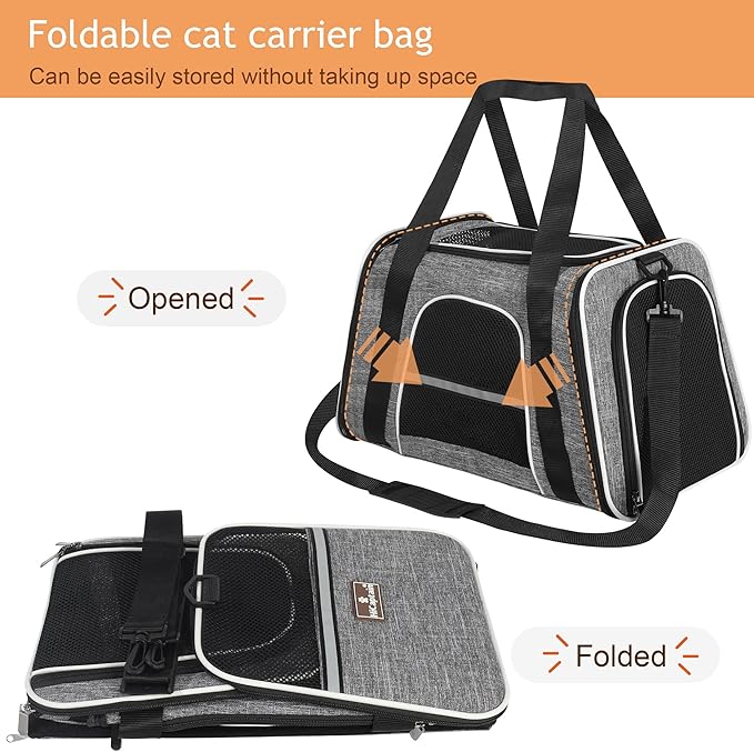 HiCaptain Soft Cat Carrier with Top Mesh Window - Pet Carrier Breathable for Medium Cats and Small Dogs Puppies up to 15 lb (Gray)