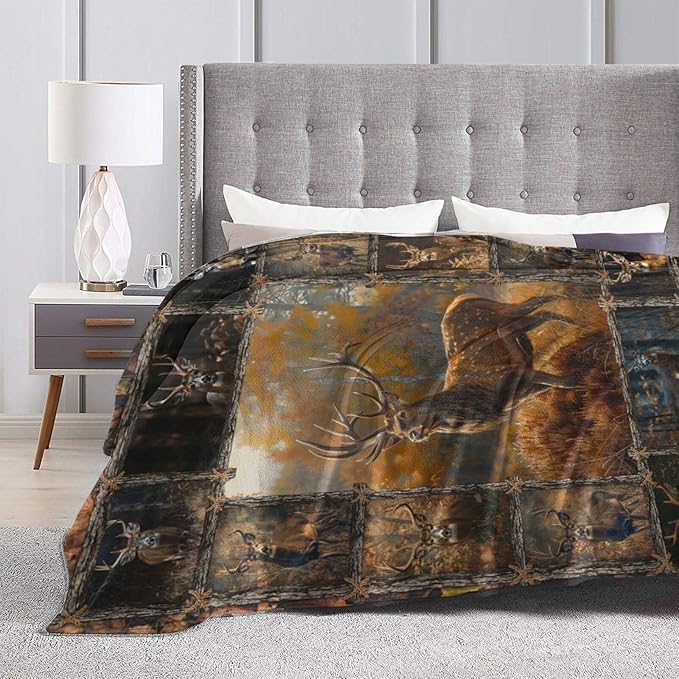 Wildlife Deer Blanket for Woman Retro Deer Throw Blanket Farmhouse Elk Decor Stuff Merch Cozy Flannel Fleece Fuzzy Soft Plush Lightweight Bedding Wild Animal Gifts for Girls Deer Lover Couch 50"X40"