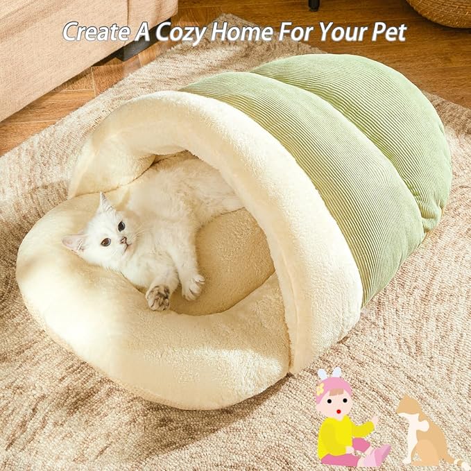 Cat Bed - Cat Cave Bed for Indoor Cats and Small Dogs, Cute Slipper Cat Cave Bed Cat House, Cozy & Soft Plush, Anti-Slip &Durable, Washable for Kittens and Puppies Under 15 lbs (24"x16", M, Green)