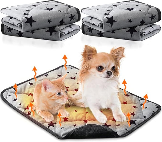 Namalu 4 Pack Self Warming Cat Bed Self Heating Cat Mat Star Pattern Soft Dog Crate Pad Thermal Pet Bed Mat Anti Slip Kennel Mat Washable Dog Cat Warming Bed for Outdoor Indoor Pet (24 x 35 Inch)