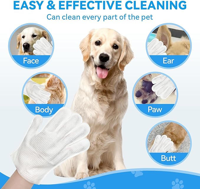 Dog Wipes Cleaning deodorizing, Extra Thick Dog Wipes, Dog Washing Gloves for Daily pet Care and Travel, 6 PCS (Blue Packing, Extra-Thick)
