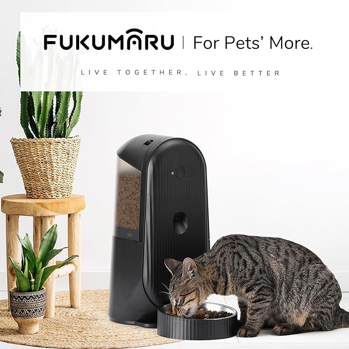 FUKUMARU Automatic Cat Feeder, 2 in 1 Automatic Pet Feeders with Camera and Audio, Support DIY Meals and Timed Control WiFi Cat Food Dispenser, Suit for Cat and Dog