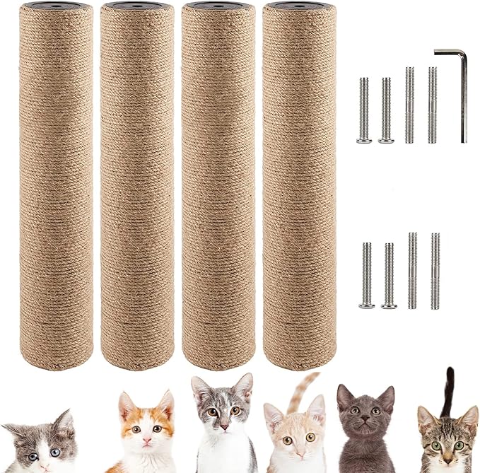 VCEPJH 4Pcs Cat Scratching Post Replacement for Indoor Cats 15.7in Cat Scratch Post Refill Pole Parts Jute Rope Cat Furniture Protector with M8 Screws for Cat Tree Tower (Yellow)