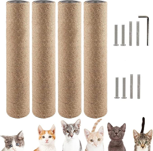 VCEPJH 4Pcs Cat Scratching Post Replacement for Indoor Cats 15.7in Cat Scratch Post Refill Pole Parts Jute Rope Cat Furniture Protector with M8 Screws for Cat Tree Tower (Yellow)