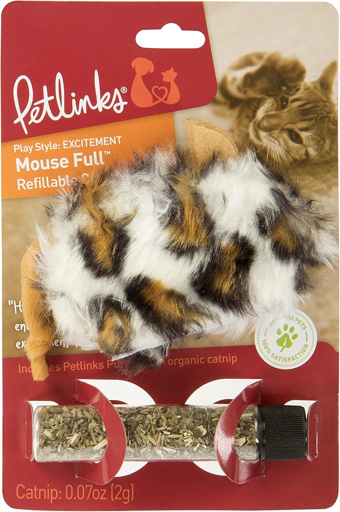 Petlinks Mouse Full Refillable Cat Toy with Catnip Tube - White/Orange, One Size