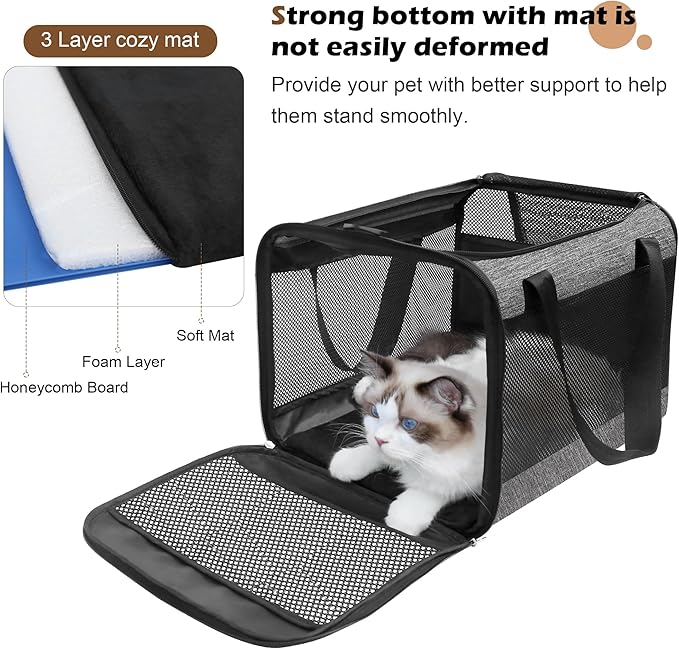 HiCaptain Cat Carrier Bag, Lightweight Soft Cat Carrier with Top Mesh Window, Breathable Pet Carrier for Medium Cats and Small Dogs Puppies up to 15 lb - Grey