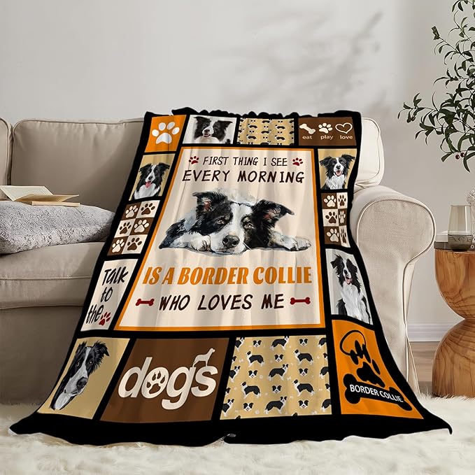 Border Collie Dog Print Blanket Best Dog Pet Animal Throw Blankets for Couch Sofa Stuff Decor Gifts Lightweight Soft Cozy Fleece Plush Warm Flannel Bedding for Lover Man Woman Teen Adults 60"x80"