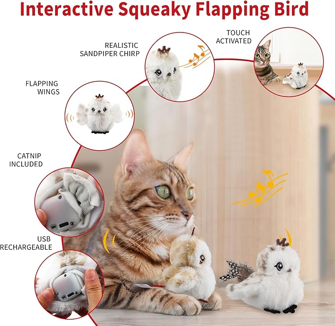 Gigwi Interactive Flapping Cat Toys Catnip, Electronic Flappy Toys Motion Activated, Automatic Cat Toys for Indoor Cats, USB Rechargeable Cat Enrichment Toy for Hunting and Kicker, Birds Couple