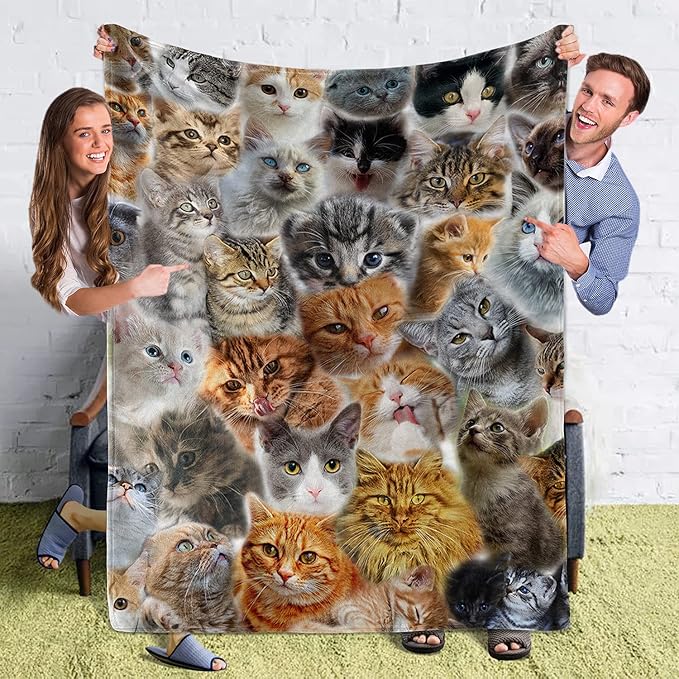 Large Fleece Throw Blanket for Couch Sofa, Fuzzy Soft Cozy Blankets and Throws Warm Lightweight Plush Lap Blanket for Women Men, 50 x 60 inches, Cute Cats Pattern