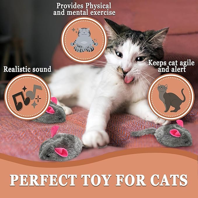 SunGrow Squeaky Plush Mice for Cats, 3 Tug Squeaker Chews for Kittens' Interactive Fun, Hide and Seek Activity, Soft Stuffed Fetch for Ferrets