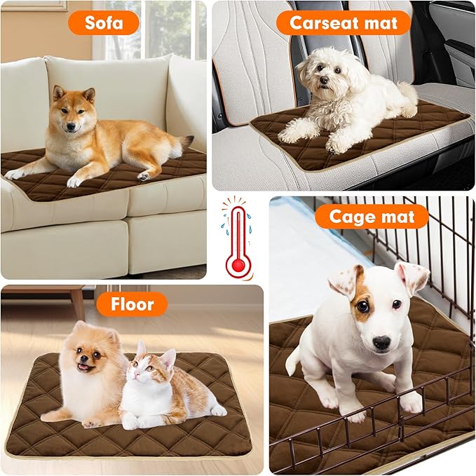 Vannon Self Heating Cat Mat Self Warming Dog Cat Bed Pad Heat Reflective Soft Dog Crate Pad Thermal Pet Mat for Outdoor Indoor Pets, Anti-Slip, Washable, Brown (S:18.9" x 27.6")