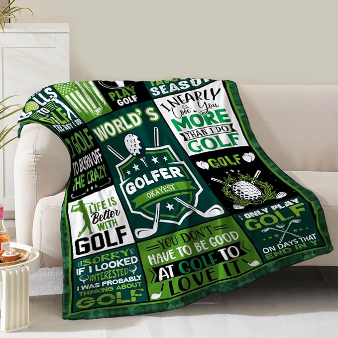 Golf Blanket Gifts for Men Dad Husband Boys Golfers Birthday Christmas Valentine Presents Golfing Theme Decor Home Bedroom Living Room Sofa Couch Soft Cozy Fleece Kids Adults Teen Women Throw 60"x50"