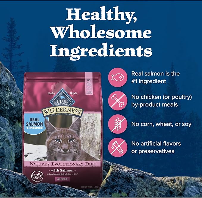 Blue Buffalo Wilderness Natural High Protein Grain Free Salmon Dry Food for Adult Cats 11 lbs.