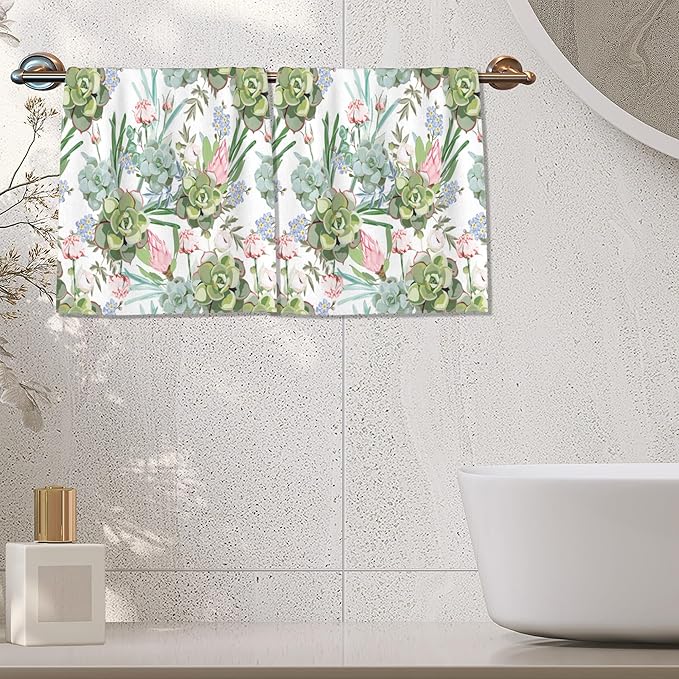 Succulent Herbs Bath Hand Towels for Bathroom Decorative,Flowers Soft Absorbent Hand Towels for Kitchen Home Gym Beach 16"x24"