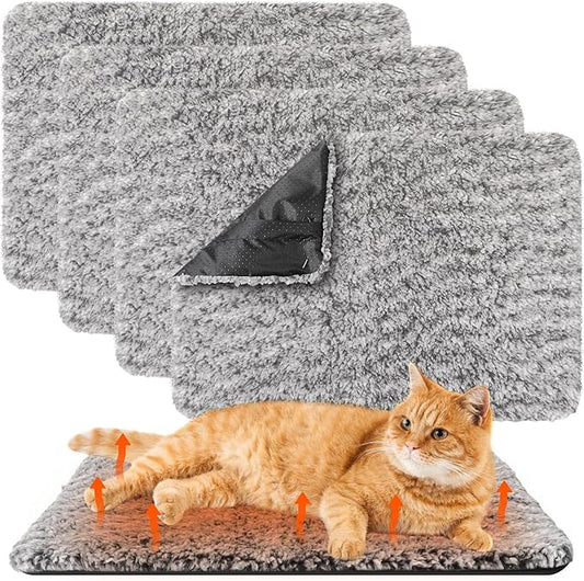 4 Pack Self Warming Cat Pads Self Heating Cat Mat Thermal Pads for Small Dogs Washable Kennel Pad Mat with Removable Covers for Indoor Outdoor Pet