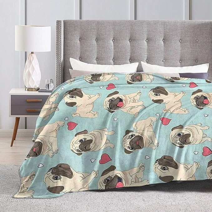 Funny Pug Blanket - Cute Throw for Dog Decor, Cozy Print Flannel Fleece, Soft Plush Fuzzy Warm Lightweight Bedding, Gifts for Women Men Girls Kids 50"X40"