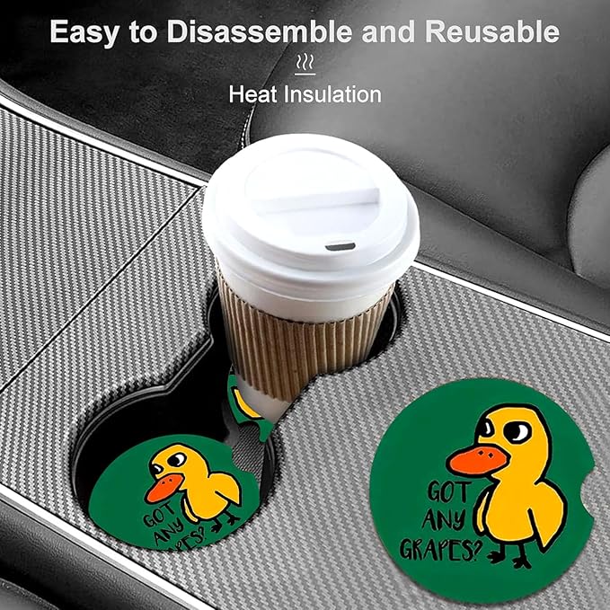 Car Coasters for Cup Holders,2 Pack Duck Got Any Grapes Car Coasters,2.75" Universal Size Anti Slip Rubber Mat,Automotive Cup Holder Decal Decor Accessories,Duck Gifts for Women,Men,Mom