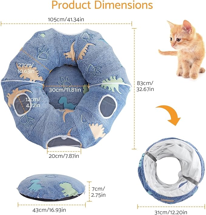 Foldable Cat Tunnel With Washable Cat Bed For Indoor Cats Christmas Tree Cat Tunnel,4entry Points Peekaboo Cat Cave Donut Tunnel,Multifunctional Cat Playground Toys Hideplace For Cats,Kittens