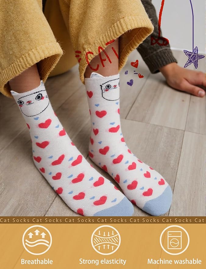 12 Pairs Cute Cat Crew Socks for Women Cat Socks Womens Crew Socks Novelty Gifts for Women Teenage Girls Men Girlfriend Animal Lovers