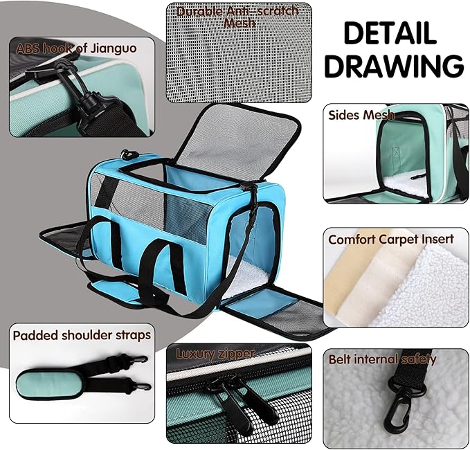 Carriers Soft-Sided Pet Carrier Large Carrier for Medium Large Cats Dogs Under 35Lbs,Breathable Ventilated Design,Collapsible Roomy Carrier with Airline Approved(X-Large,Blue)